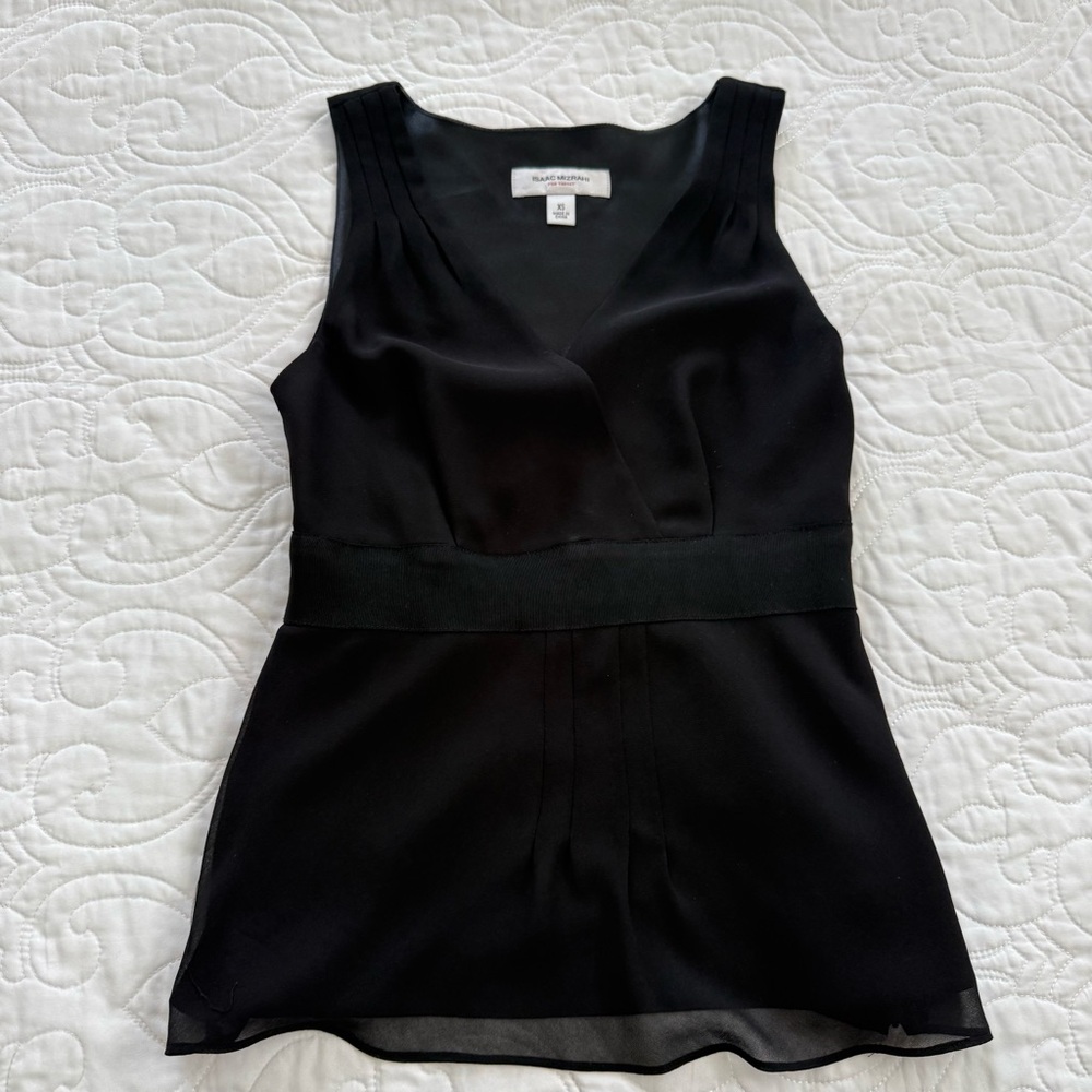 Isaac Mizrahi Black Sleeveless Chiffon Satin Shell‎ Blouse Women’s X-Small EUC